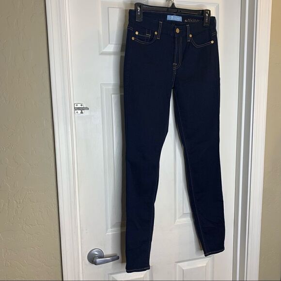7 for all Mankind The Skinny Dark Denim Color Size 27 - Picture 3 of 11